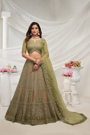 Elegant Green Paisley Floral Lehenga Ensemble