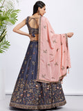 Violet and Peach Bridal Lehenga with Heavy Sequins Embroidery