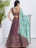 Rose Gold and Sea Green Bridal Lehenga with Heavy Sequins Embroidery