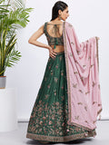 Green and Pink Bridal Lehenga with Heavy Sequins Embroidery Work