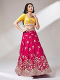 Rose Georgette Sequin Work Lehenga with Mustard Silk Blouse and Pink Net Dupatta