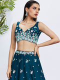 Teal Georgette Sequins & Thread Embroidery Lehenga Choli & Dupatta