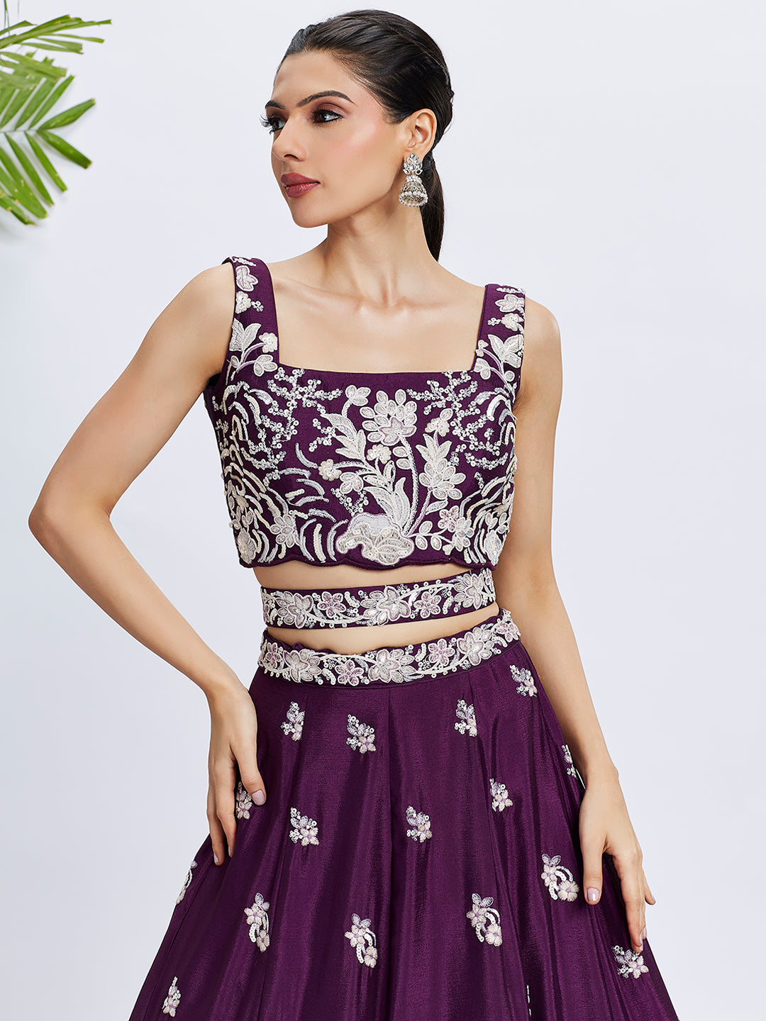 Purple Georgette Sequins Thread Embroidery Lehenga Choli & Dupatta