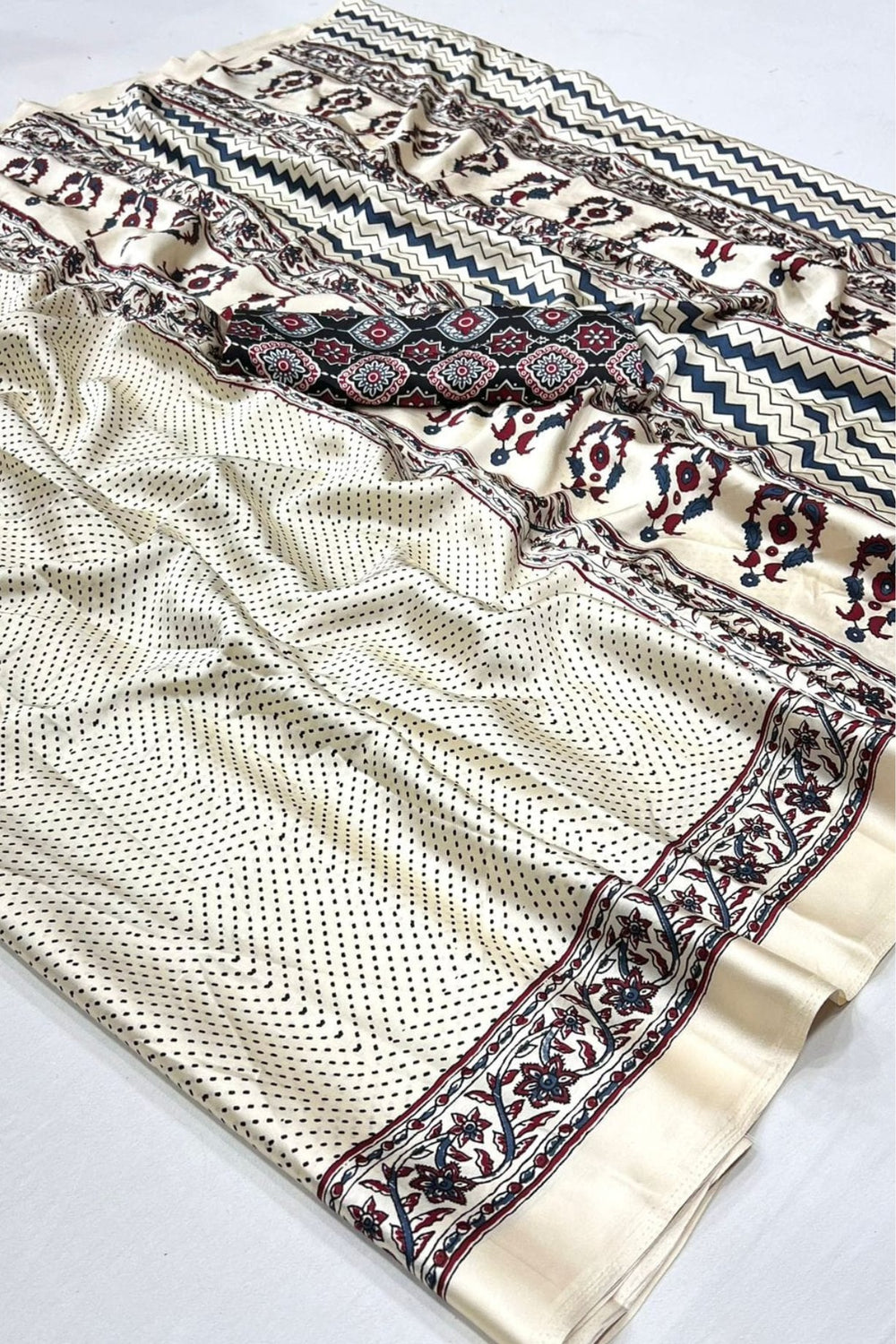 Ajrakh Print Japan Crape Saree