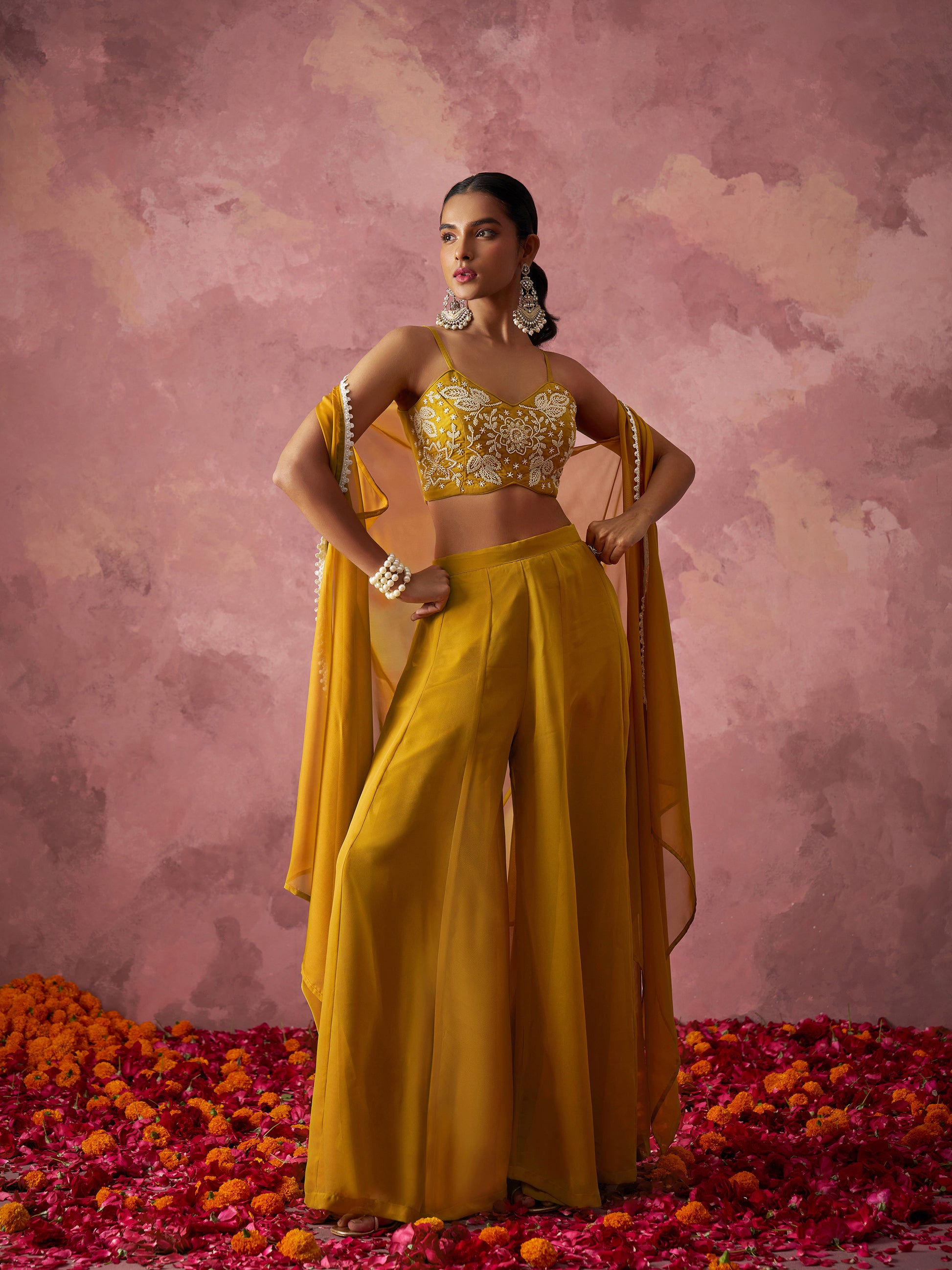 Mustard Yellow Georgette Sharara Set