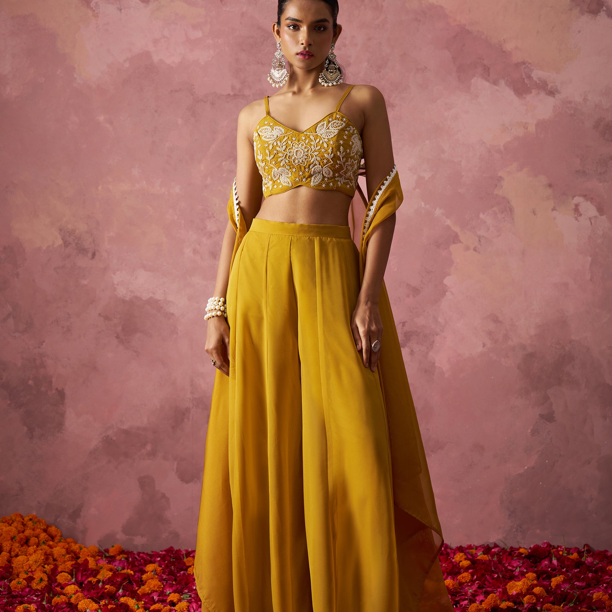 Mustard Yellow Georgette Sharara Set