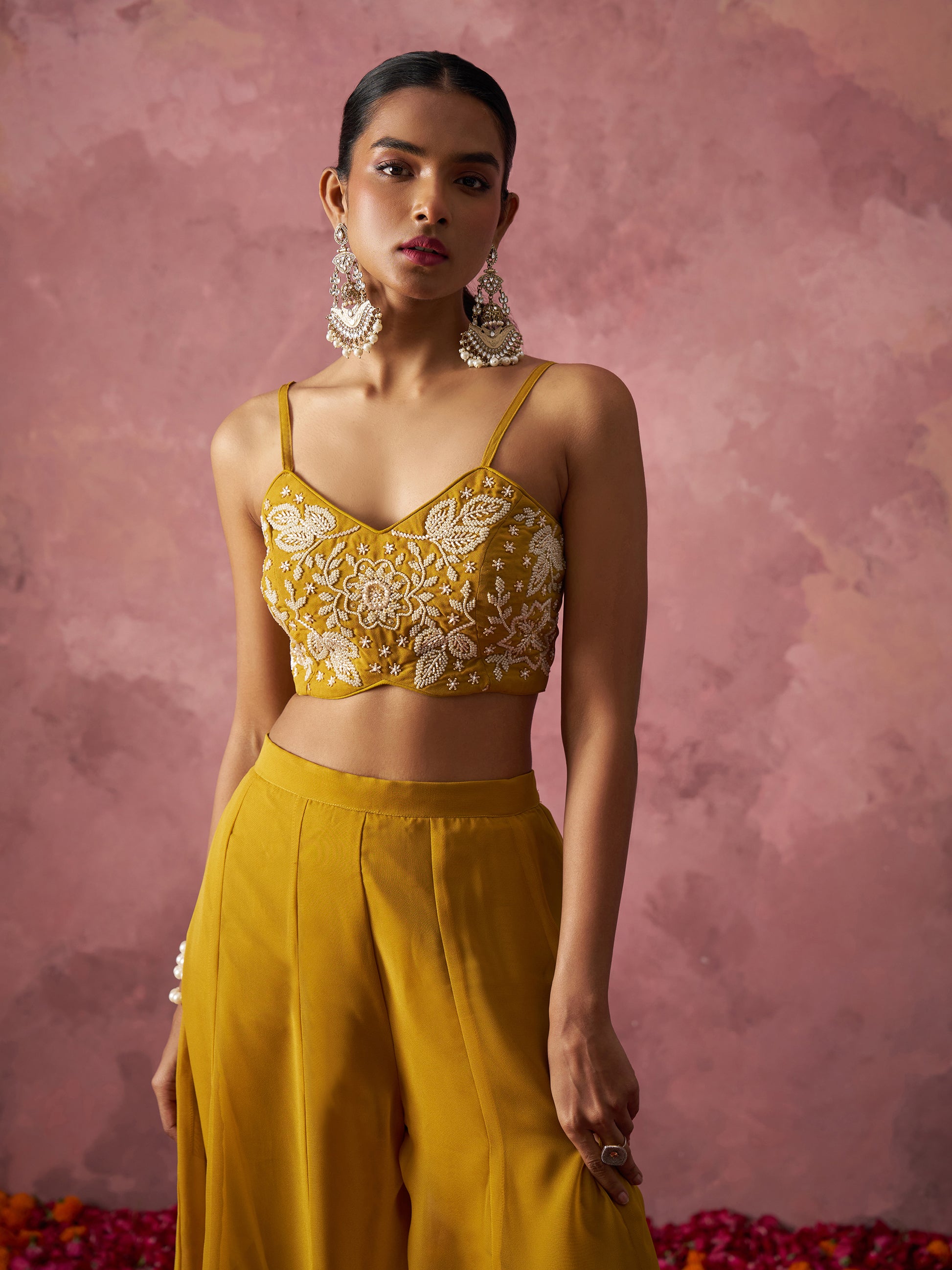 Mustard Yellow Georgette Sharara Set