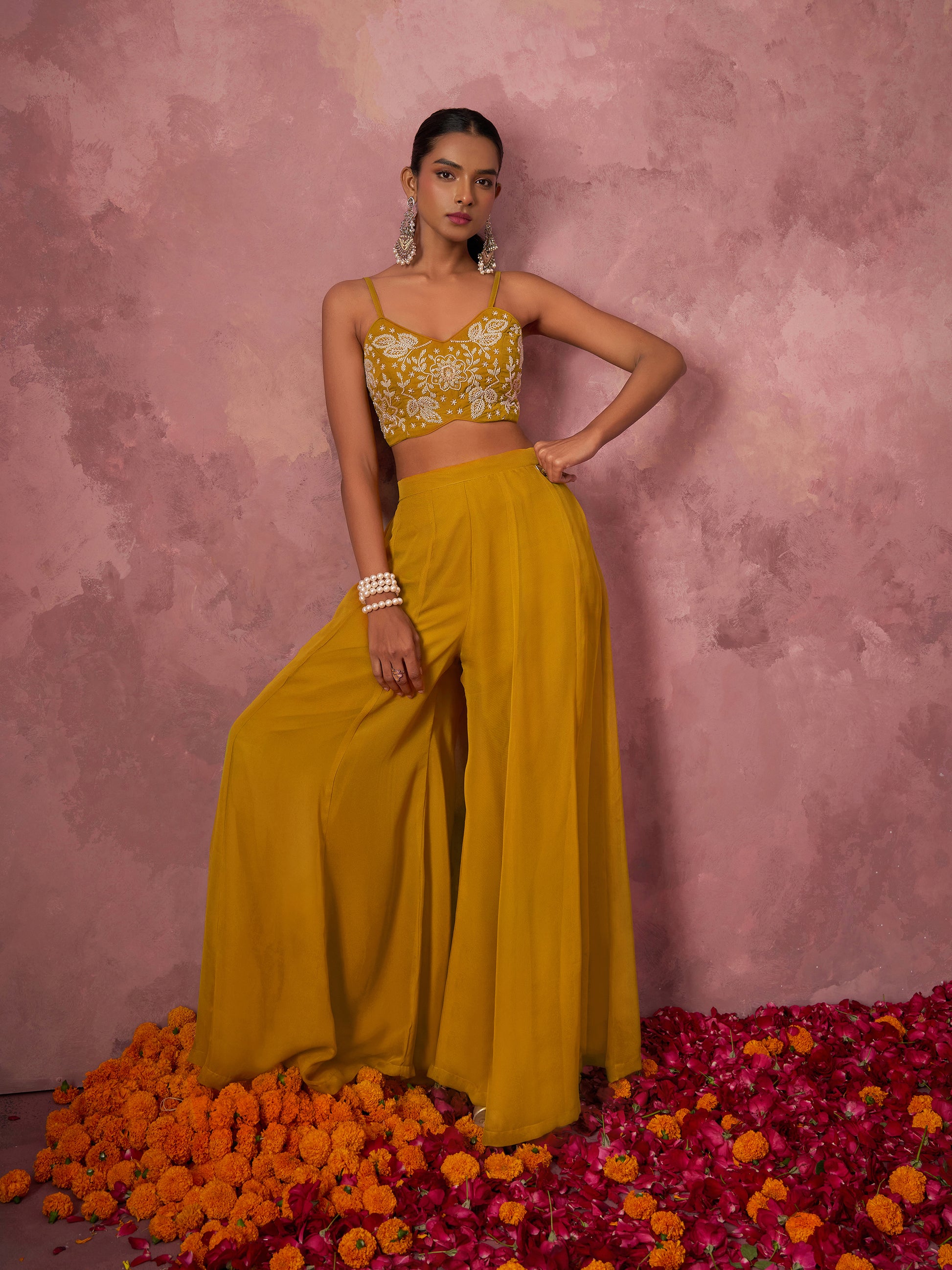 Mustard Yellow Georgette Sharara Set