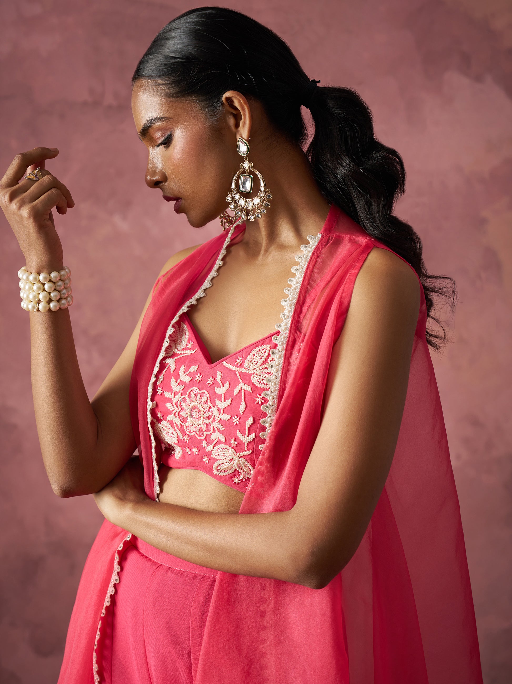 Hot Pink Georgette Sharara Set