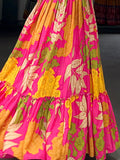 Pink Floral Printed Silk Event Wear Gown