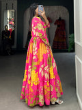 Pink Floral Printed Silk Event Wear Gown