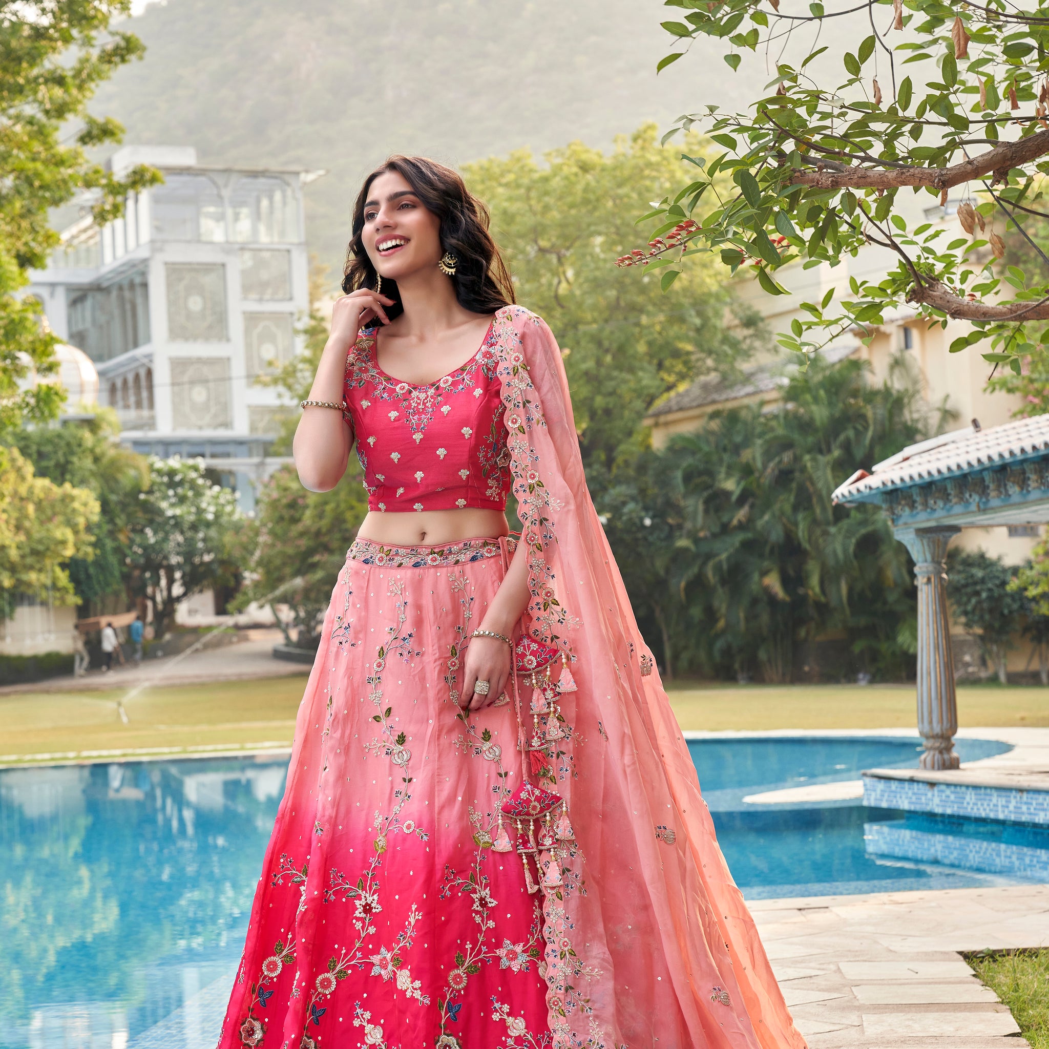 Pink Floral Designer Bridal Lehenga with Exquisite Embellishments