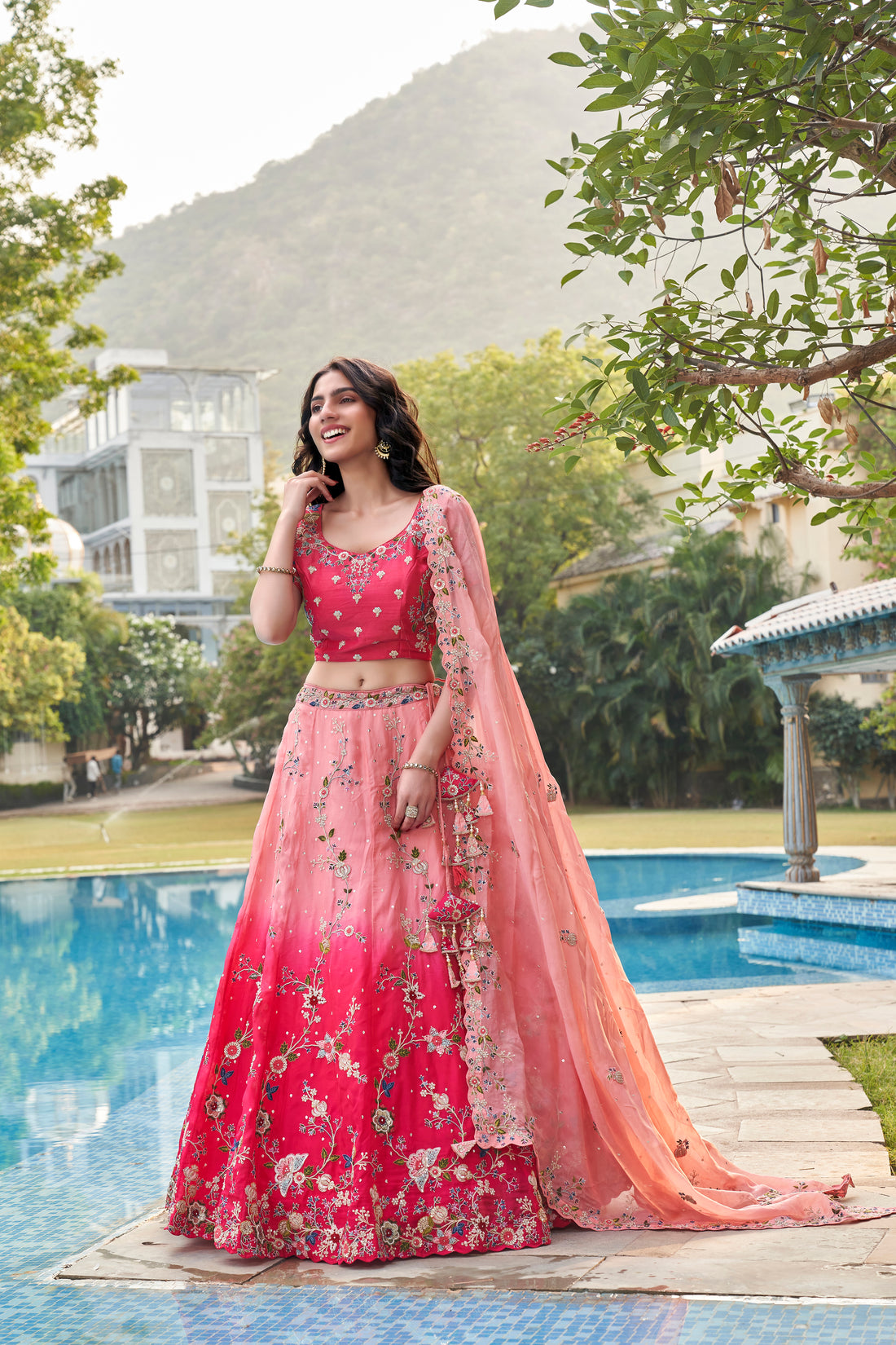 Pink Floral Designer Bridal Lehenga with Exquisite Embellishments