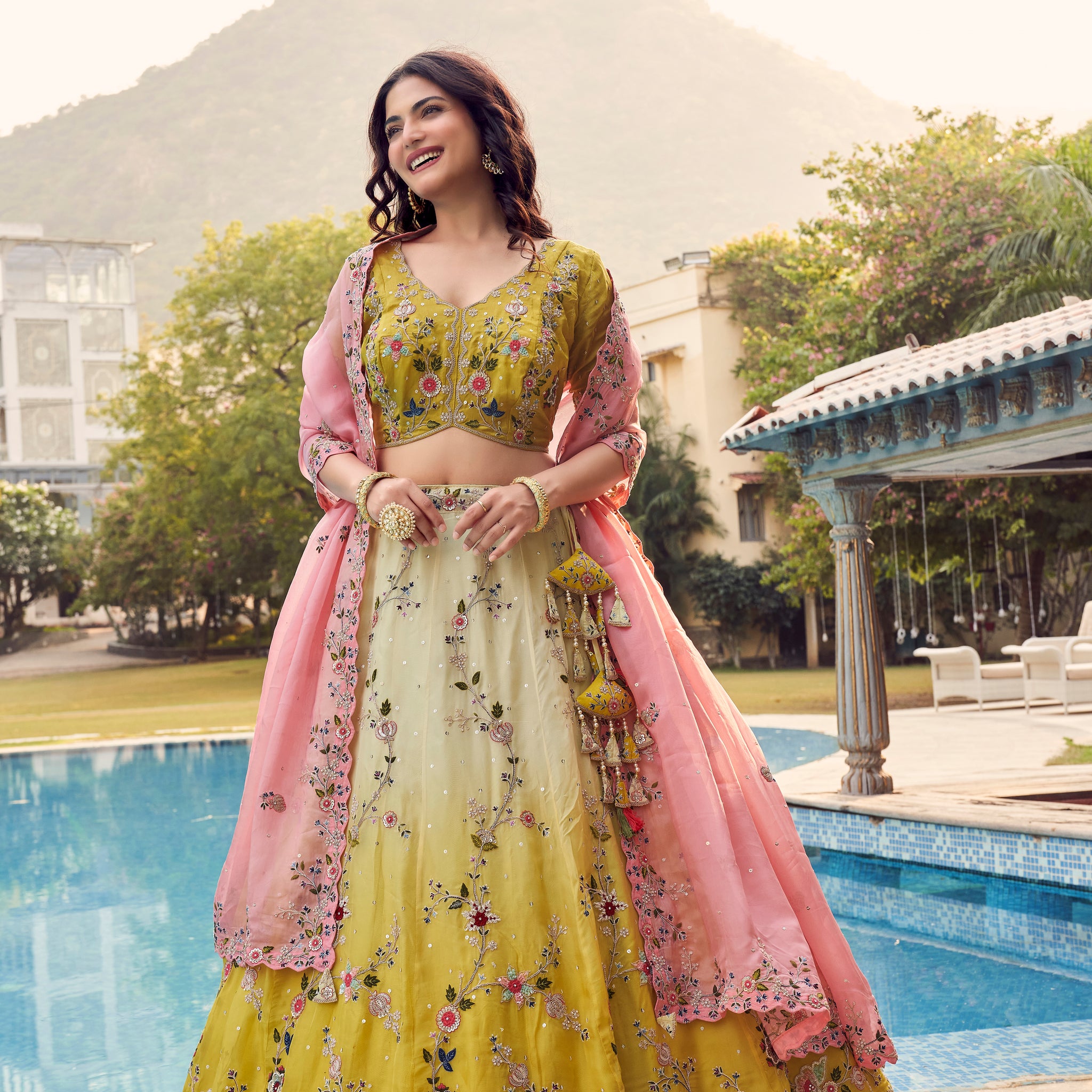 Yellow Floral Designer Bridal Lehenga with Intricate Embellishments