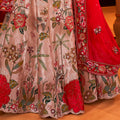 Silver Floral Viscose Satin Bridal Lehenga with Embroidery and Dupatta