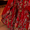 Red Floral Viscose Satin Bridal Lehenga with Embroidery and Dupatta