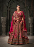 Maroon & Deep Pink Velvet Lehenga Choli with Double Dupatta