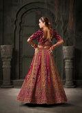 Chocolate Brown & Magenta Velvet Lehenga Choli with Double Dupatta