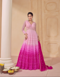 Pink Ombre Anarkali Suit with Embroidered Dupatta