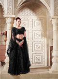 Blossom Black Net Lehenga Choli with Premium Flower Patches & Sequins