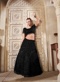 Blossom Black Net Lehenga Choli with Premium Flower Patches & Sequins