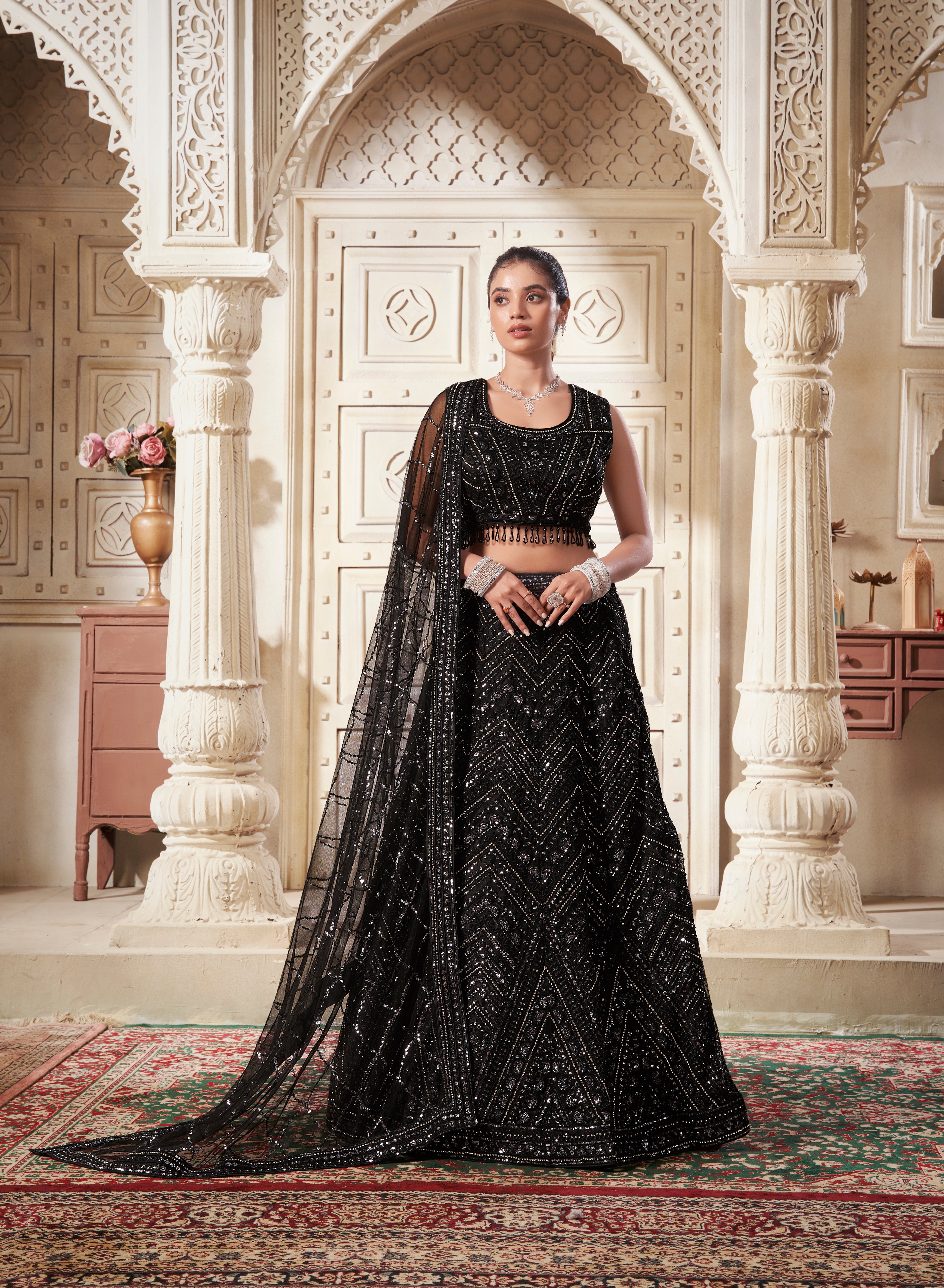 Black net lehenga choli best sale