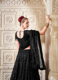 Blossom Black Net Lehenga Choli with Premium Flower Patches & Sequins