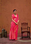 Pink Handloom Weaving Silk Saree with Matching Silk Blouse