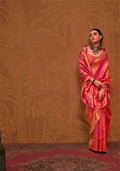 Peach Pink Handloom Weaving Silk Saree with Silk Blouse