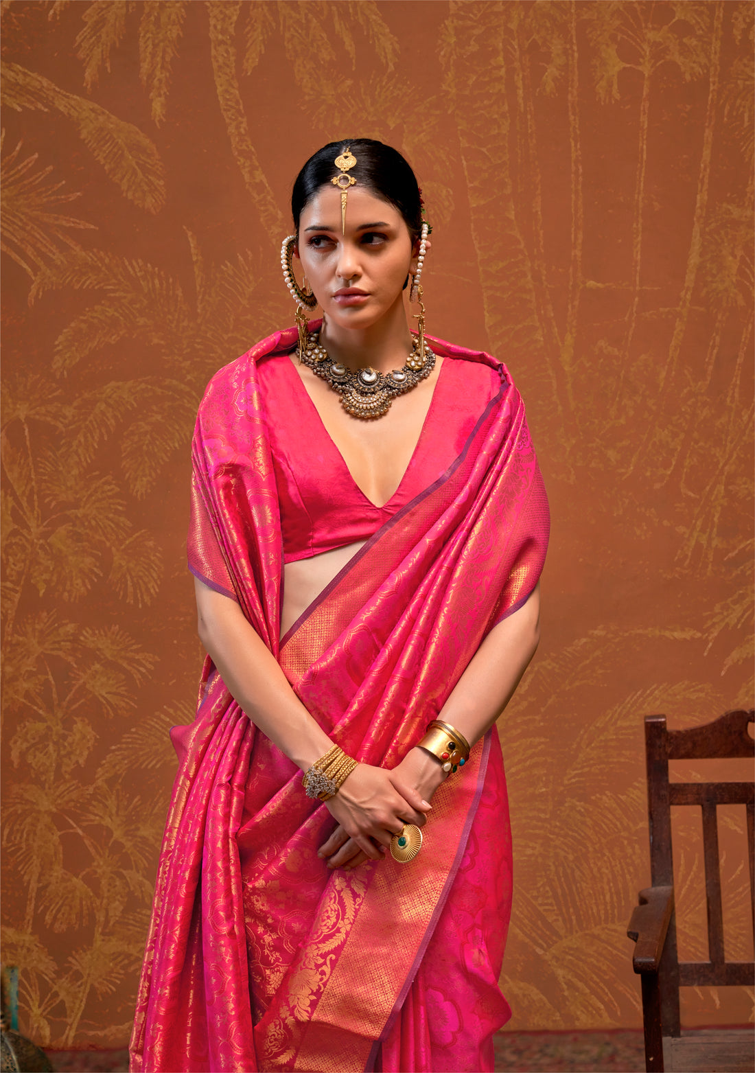 Pink Handloom Weaving Silk Saree with Matching Silk Blouse