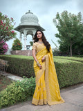 Bright Yellow Pure Tissue Silk Saree with Zari and Embroidery