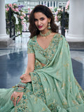 Mint Green Pure Tissue Silk Saree with Zari, Mirror, and Pearl Work