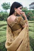 Bronze Pure Tissue Silk Saree with Embroidery, Pearl, and Mirror Work