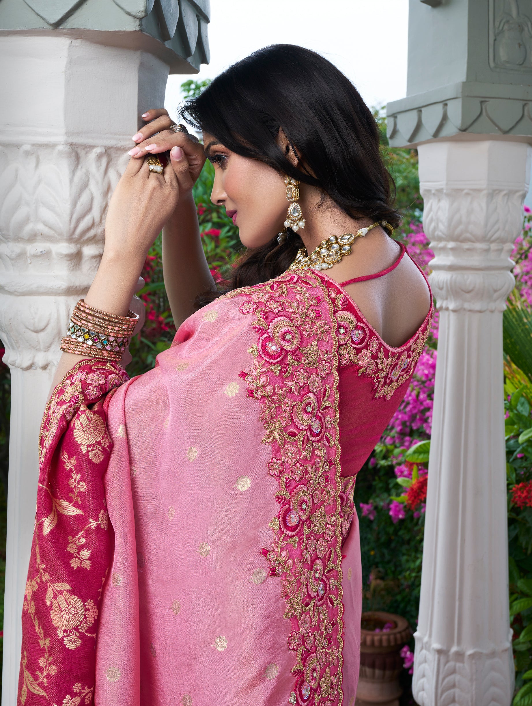 Pink Pure Tissue Silk Saree with Zari and Embroidery for Weddings