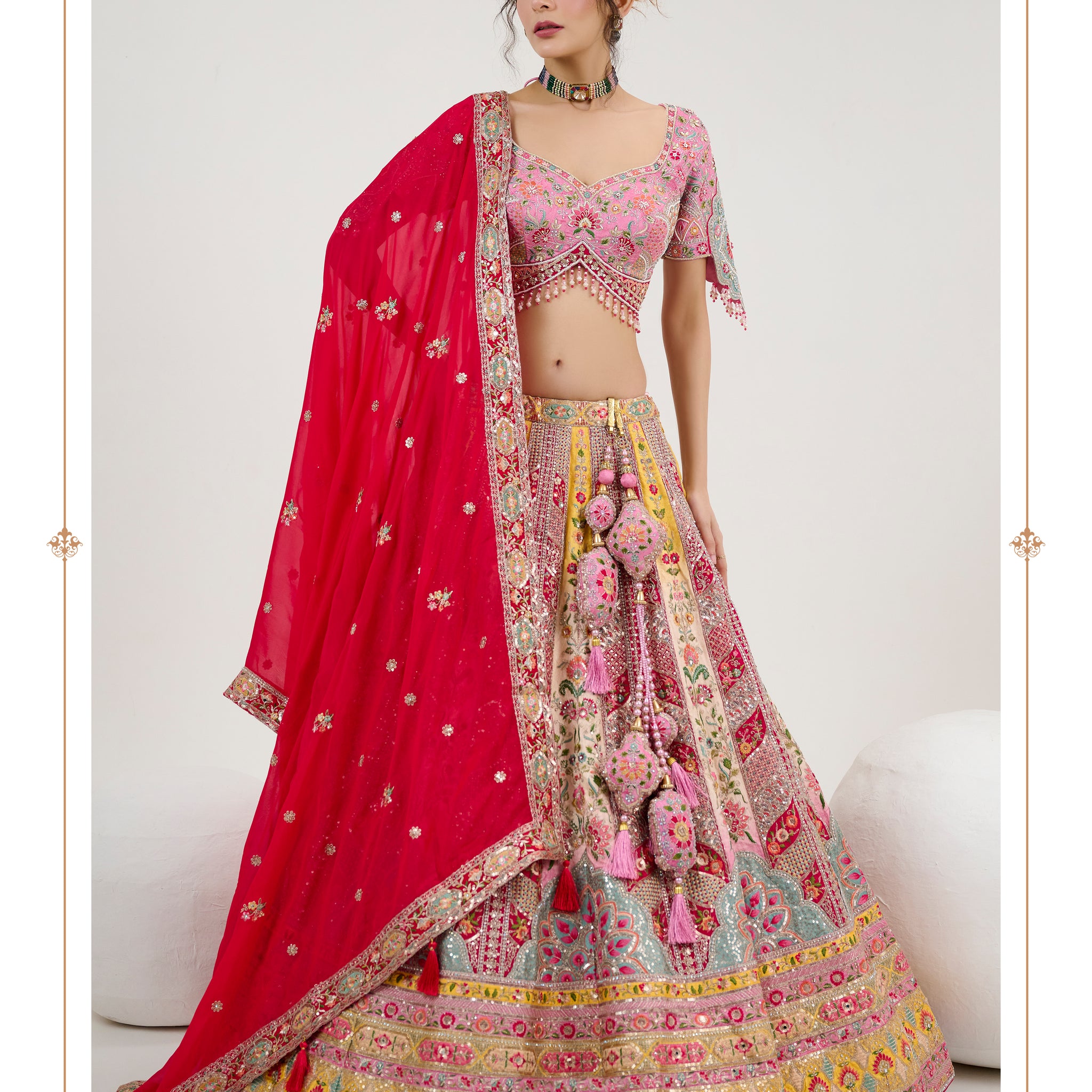 Pink Embroidered Silk Lehenga with Handwork Blouse & Georgette Dupatta