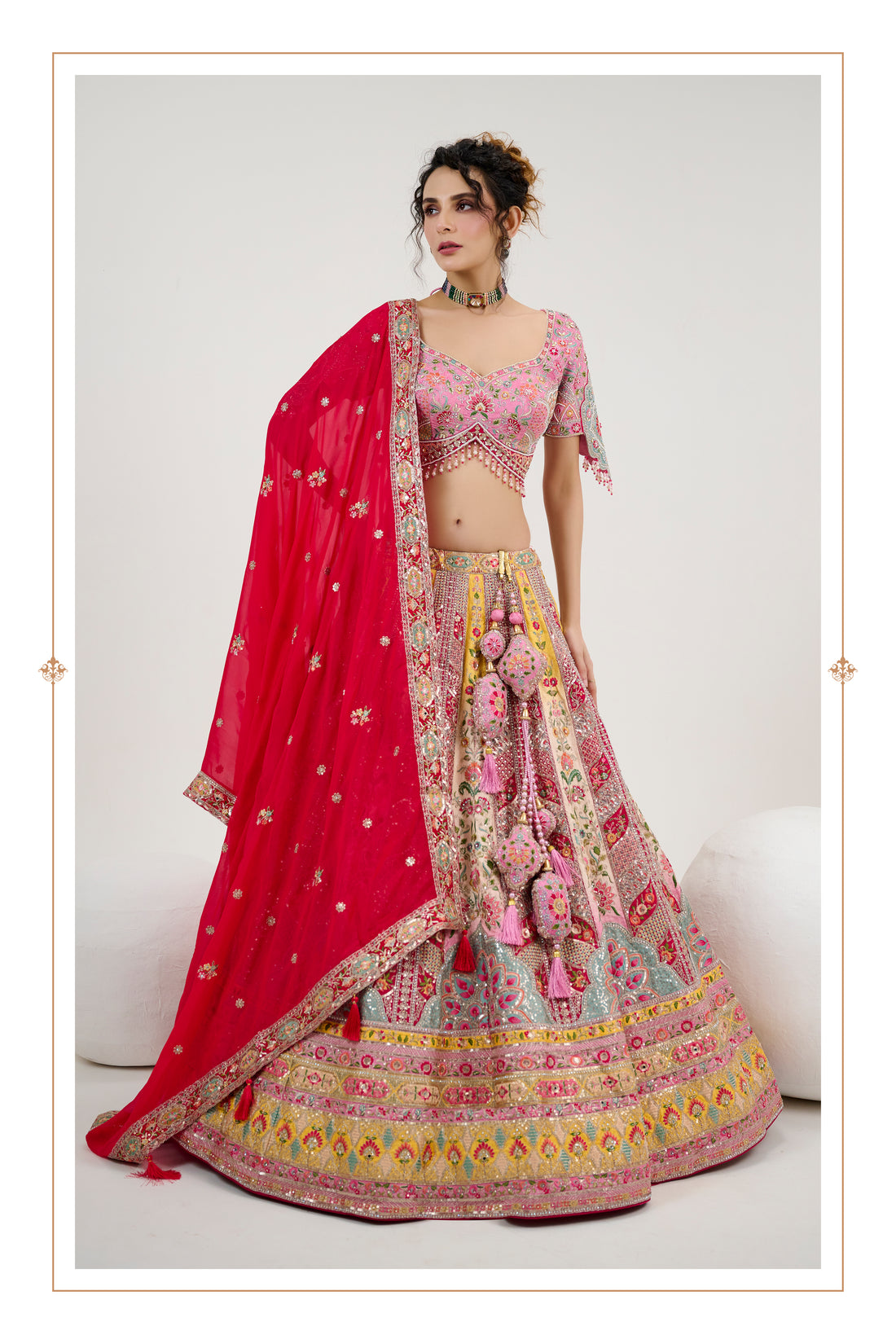 Pink Embroidered Silk Lehenga with Handwork Blouse & Georgette Dupatta