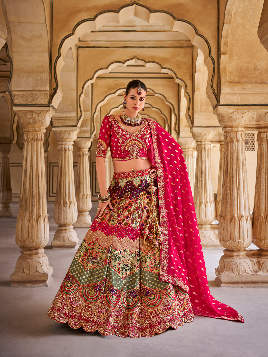 Multicolor Banarasi Silk Lehenga with Zarkan Sequins Work