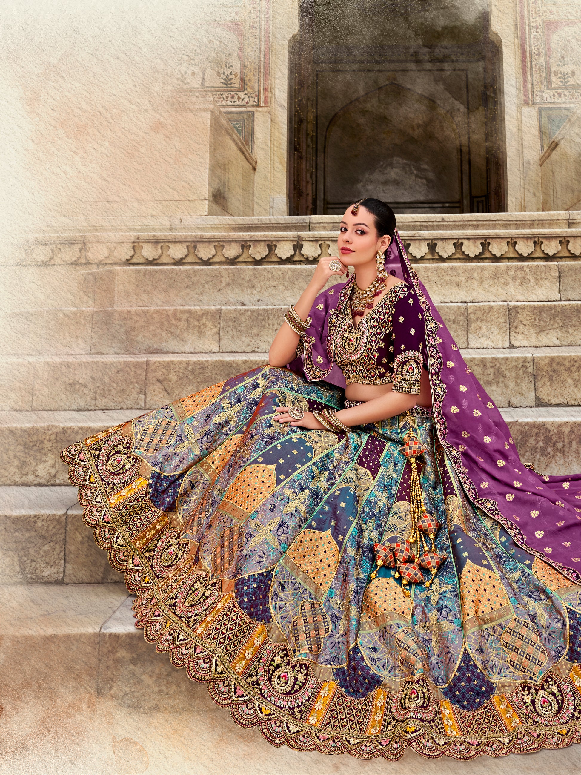 Purple Banarasi Silk Lehenga with Zarkan Embellishments