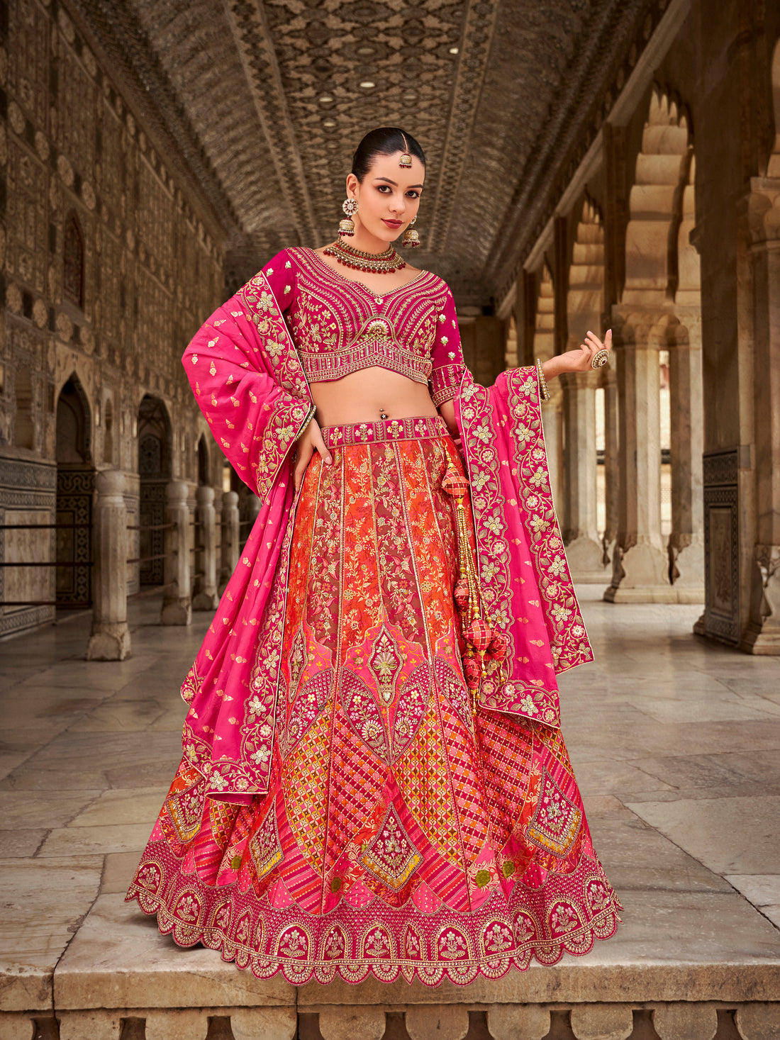 Pink Banarasi Silk Lehenga with Zarkan Embroidery