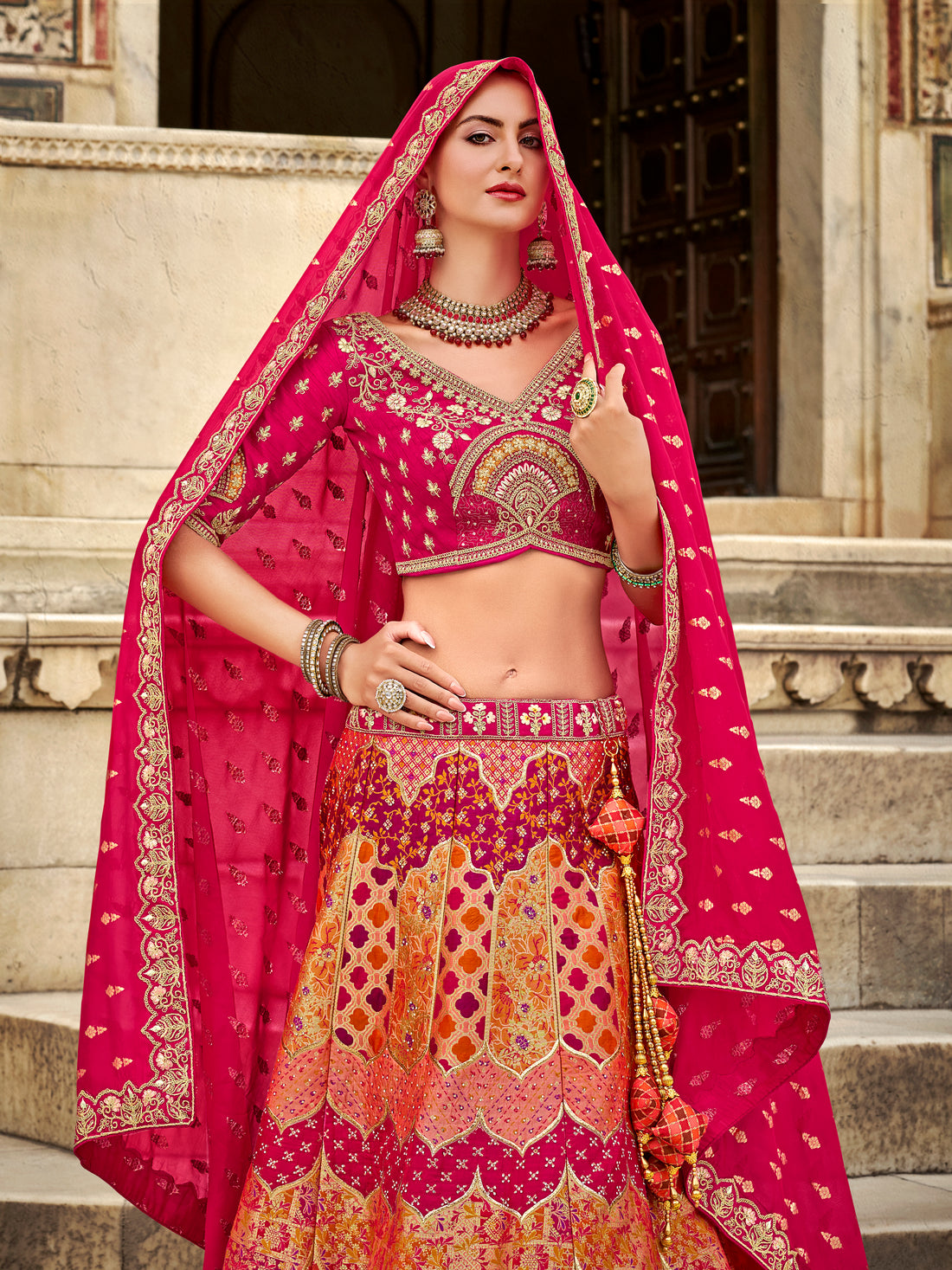 Red Banarasi Silk Lehenga with Heavy Zarkan Work