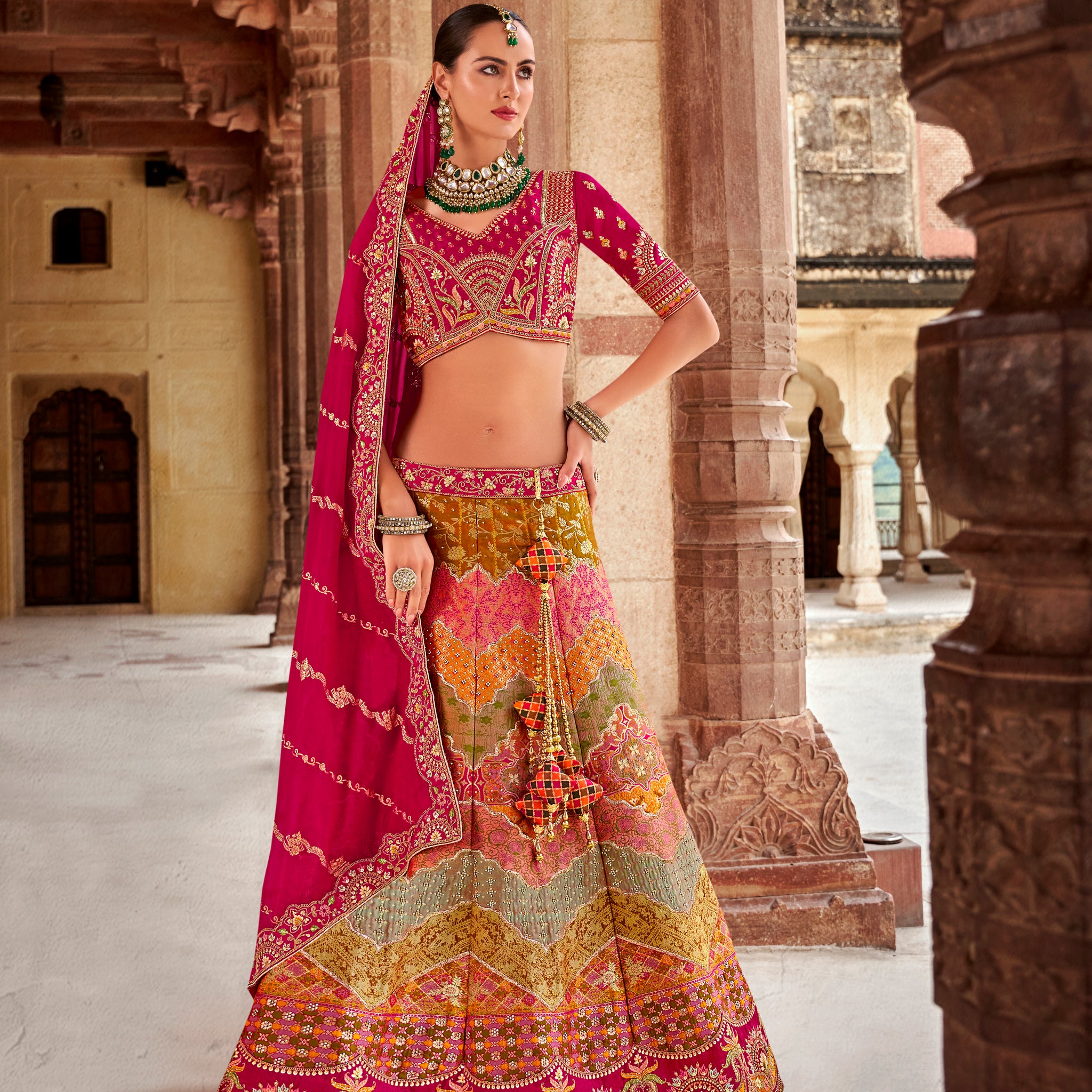 Multicolor Banarasi Silk Lehenga with Intricate Embroidery