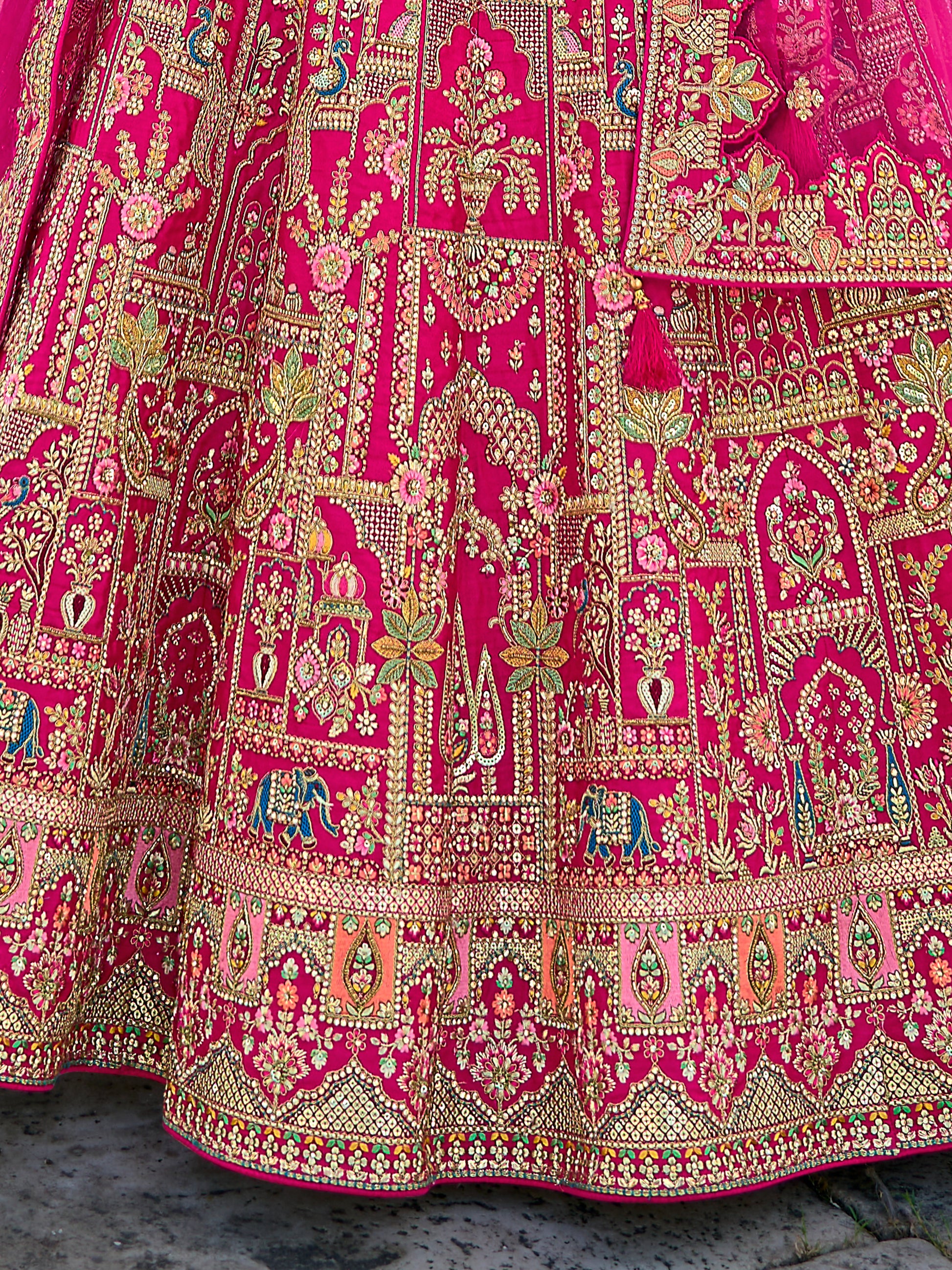 Pink Bridal Lehenga with Embroidery and Net Dupatta