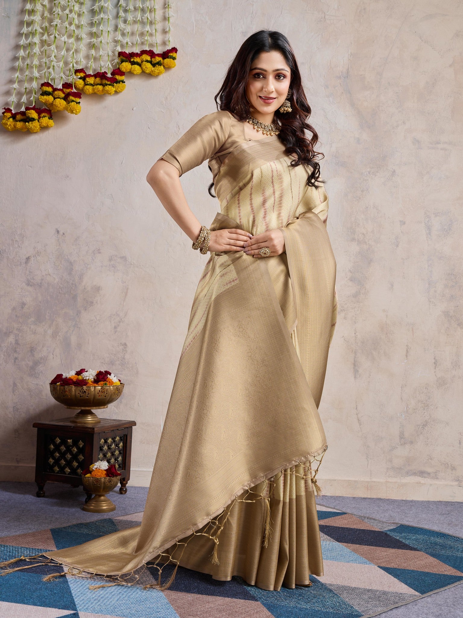 Gold Banarasi Silk Saree with Zari Highlights