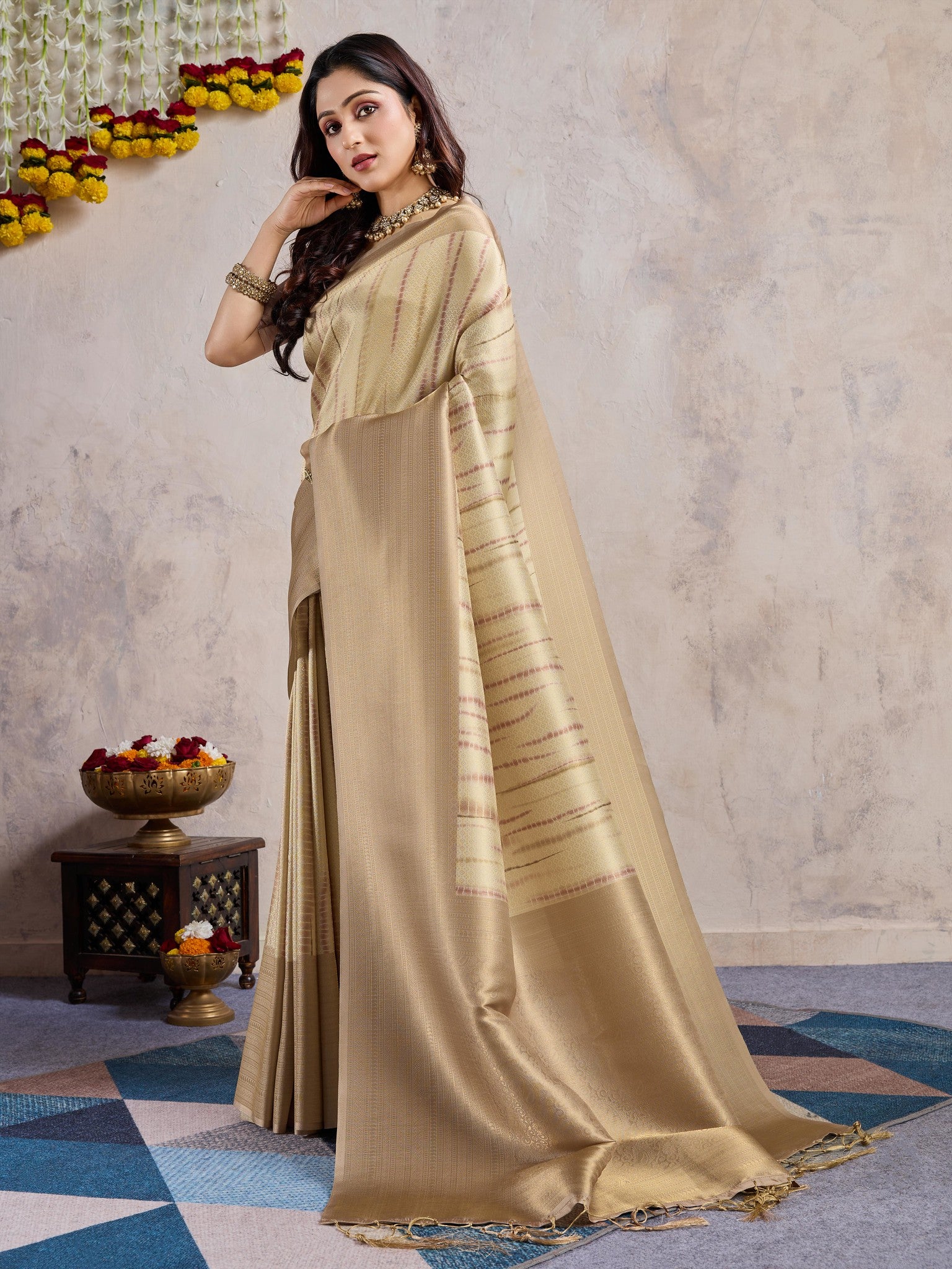 Gold Banarasi Silk Saree with Zari Highlights