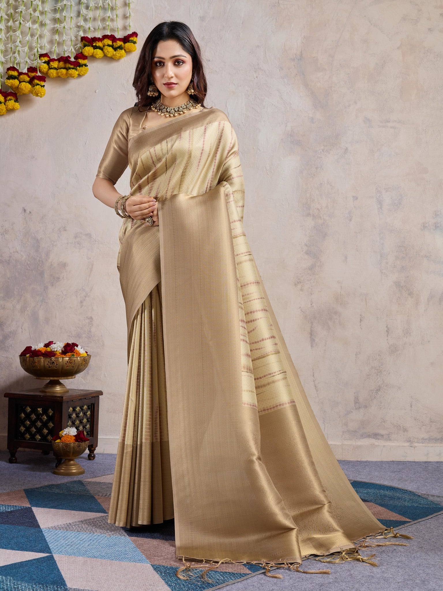 Gold Banarasi Silk Saree with Zari Highlights