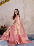 Pastel Pink Banarasi Silk Saree with 3D Kanoko Prints