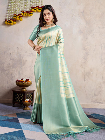 Soft Banarasi Silk Saree with Aqua Zari Weaving