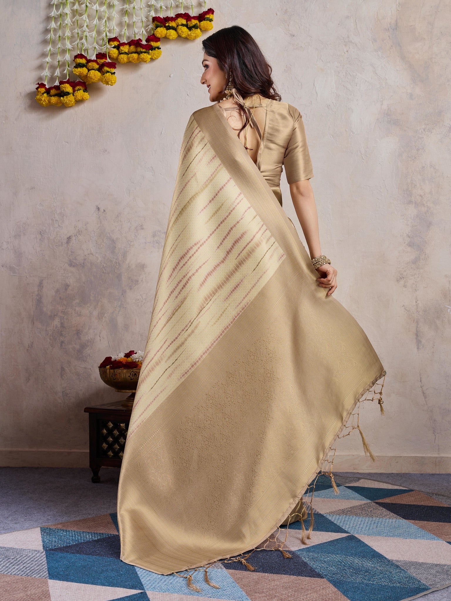 Gold Banarasi Silk Saree with Zari Highlights