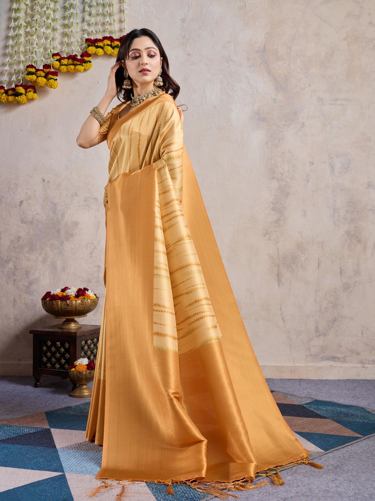 Mustard Banarasi Silk Saree with Zari Brocade Blouse