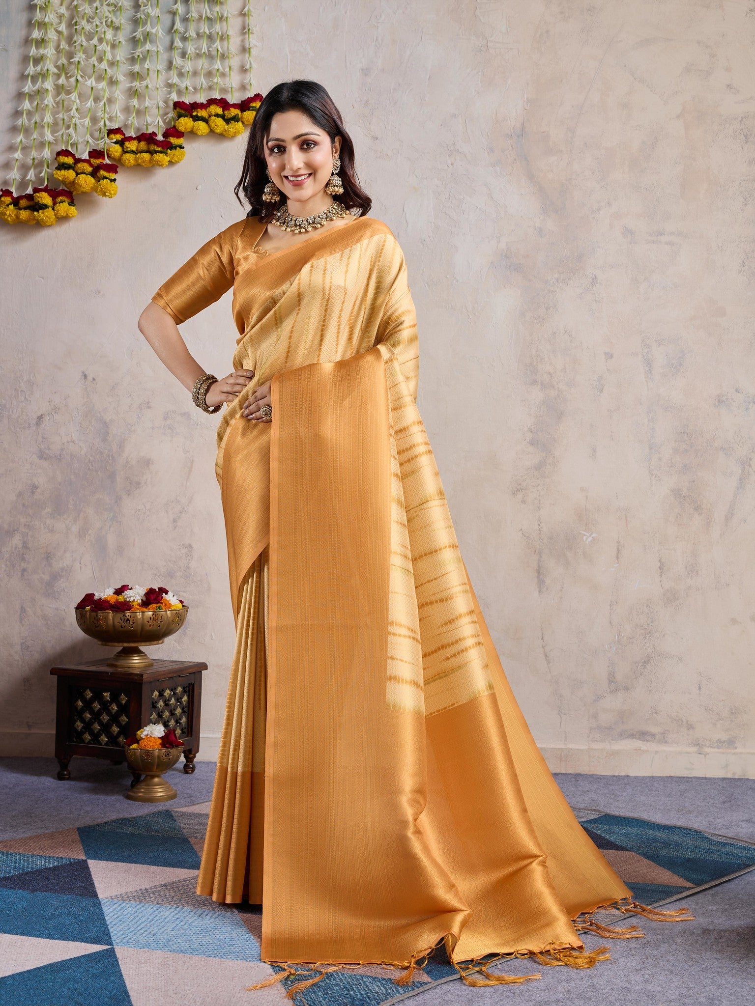 Mustard Banarasi Silk Saree with Zari Brocade Blouse